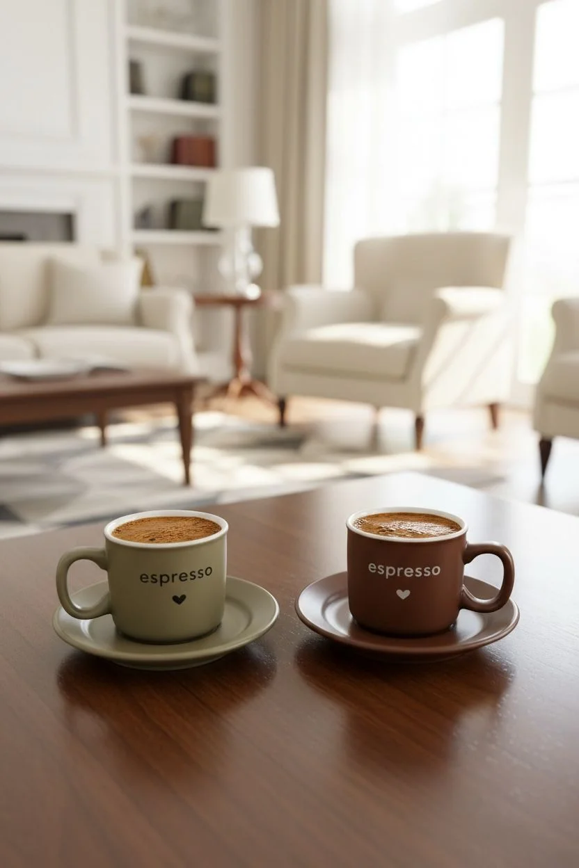 Mien Earth Espresso Yazılı Kalpli 2'li Kahve Fincanı Takımı | Dekoratif Kahve Fincan Seti Şık Kahve Sunumluk