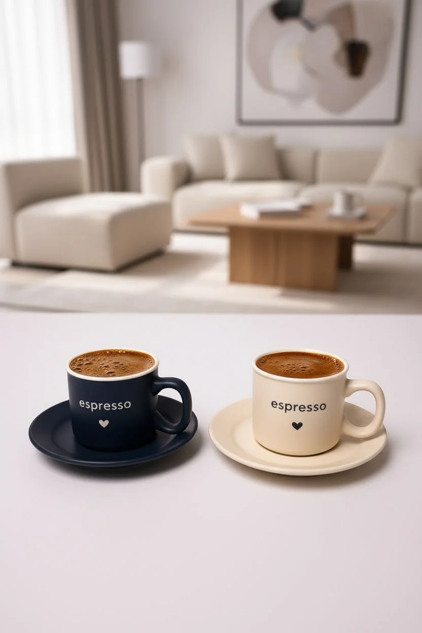 Mien Earth Espresso Yazılı Kalpli 2'li Kahve Fincanı Takımı | Dekoratif Kahve Fincan Seti Şık Kahve Sunumluk