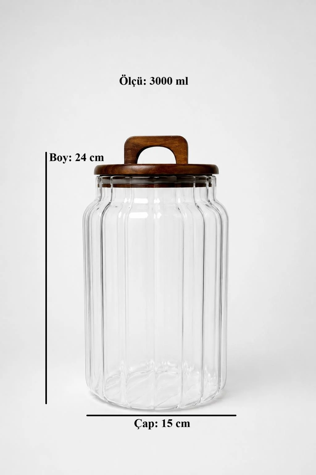 Mien Lenny Akasya Kapaklı  Çizgili Cam Kavanoz 3000 ml | Saklama Kabı