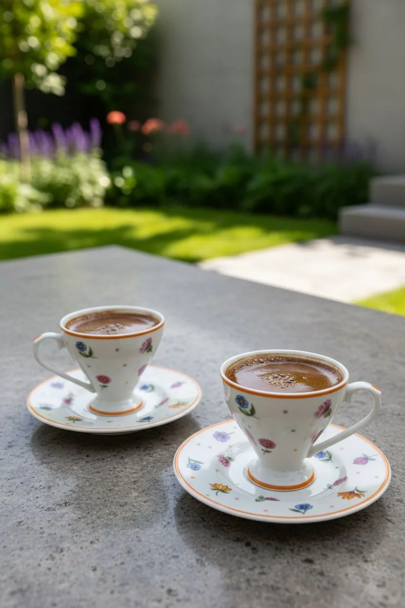 Mien Gözde Çiçekli 2'li Kahve Fincanı Takımı 90 ml | Dekoratif Desenli Kahve Fincan Seti