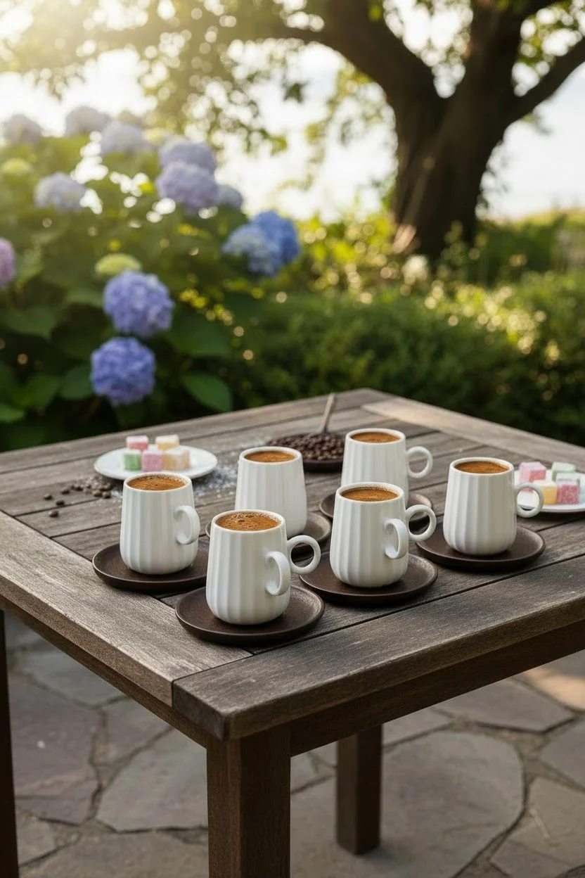 Mien Keny Akasya Tabaklı Çizgili 6 Kişilik Kahve Fincanı Takımı 12 Parça 90 ml