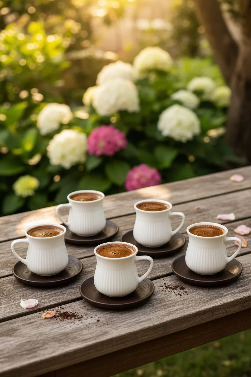 Mien Keny Akasya Tabaklı Yuvarlak Form 6 Kişilik Kahve Fincanı Takımı 12 Parça 90 ml