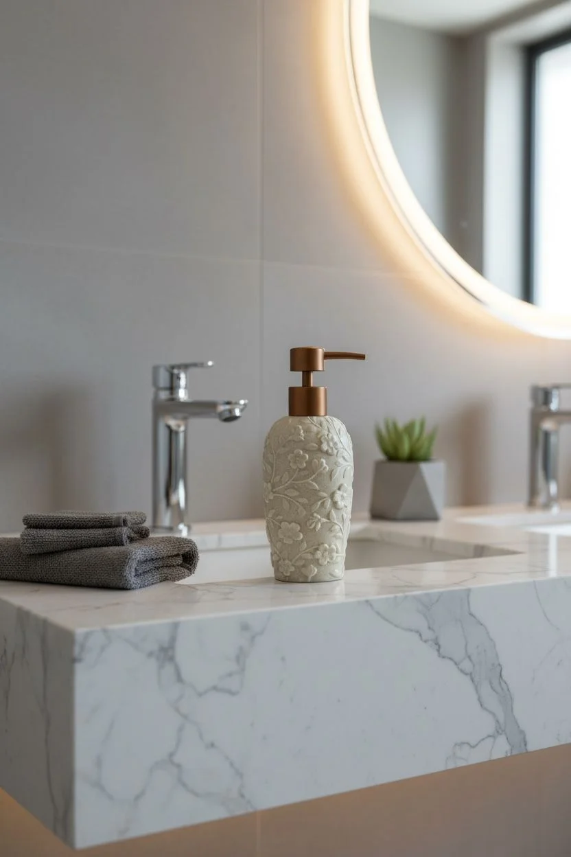 Acar Çiçek Detaylı Sıvı Sabunluk | Dekoratif Banyo ve Mutfak Sabunluğu