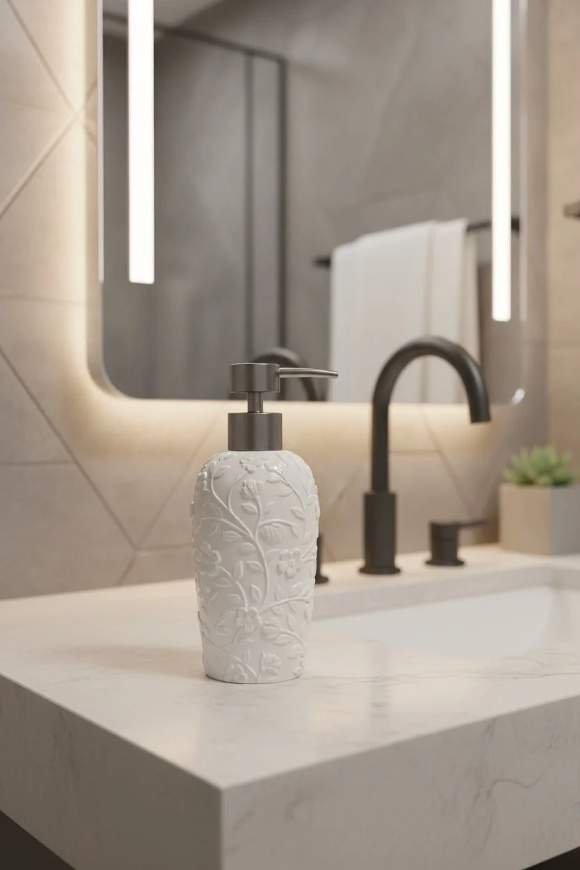 Acar Çiçek Detaylı Sıvı Sabunluk | Dekoratif Banyo ve Mutfak Sabunluğu