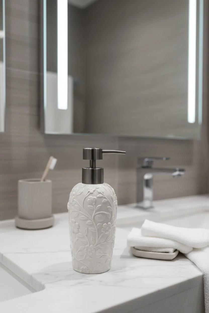 Acar Çiçek Detaylı Sıvı Sabunluk | Dekoratif Banyo ve Mutfak Sabunluğu