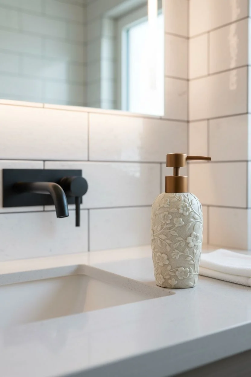Acar Çiçek Detaylı Sıvı Sabunluk | Dekoratif Banyo ve Mutfak Sabunluğu