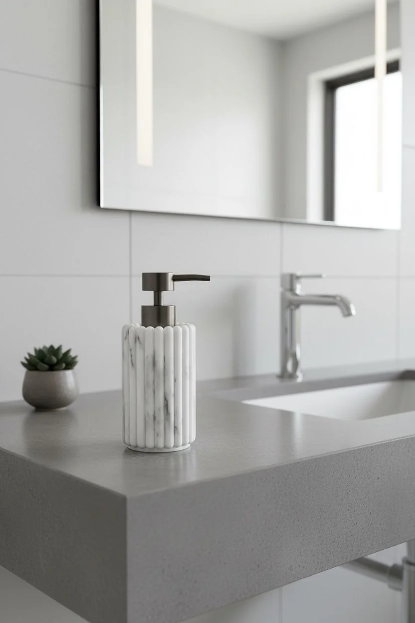 Acar Sütun Desenli Mermer Görünümlü Sıvı Sabunluk | Polyresin Dekoratif Banyo Aksesuarı
