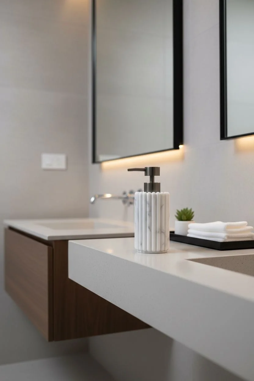 Acar Sütun Desenli Mermer Görünümlü Sıvı Sabunluk | Polyresin Dekoratif Banyo Aksesuarı
