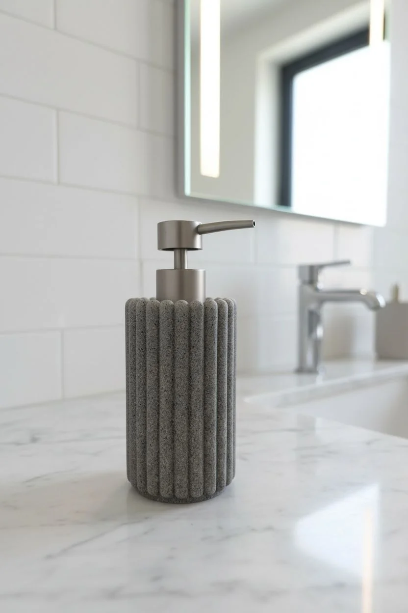 Acar Sütun Desenli Mermer Görünümlü Sıvı Sabunluk | Polyresin Dekoratif Banyo Aksesuarı