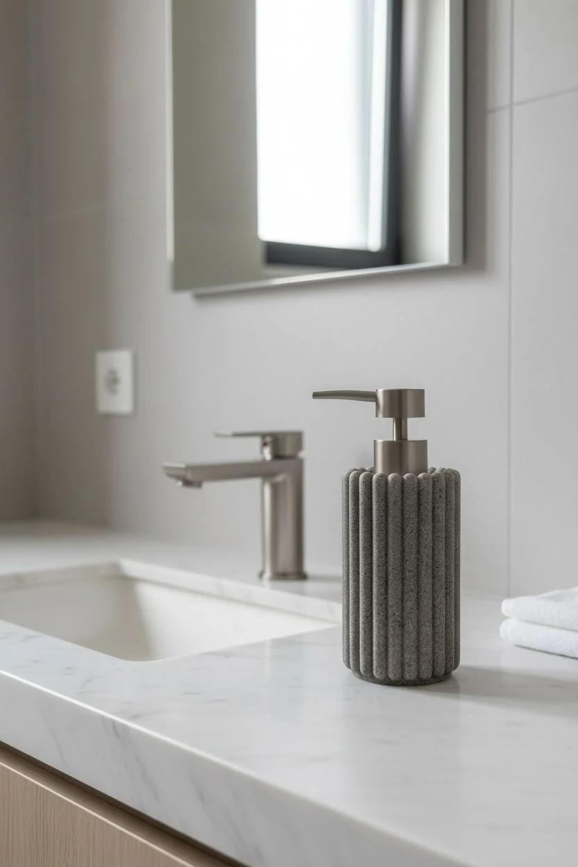 Acar Sütun Desenli Mermer Görünümlü Sıvı Sabunluk | Polyresin Dekoratif Banyo Aksesuarı