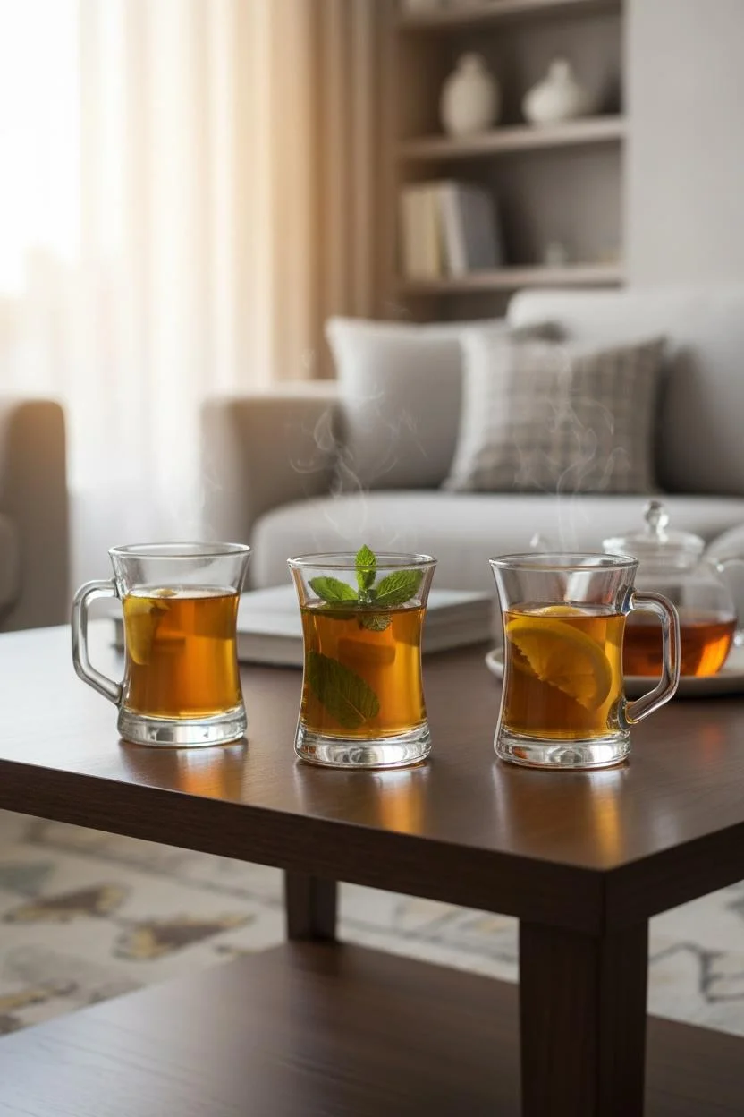 Zen 3'lü Kulplu Cam Bardak | Çay, Kahve ve Sıcak İçecek Bardağı