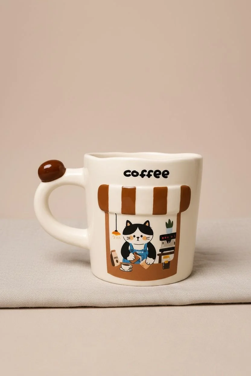 Acar Smokin Cat Kedi Desenli 500 ml Porselen Kupa – Büyük Boy Kahve ve Çay Kupası
