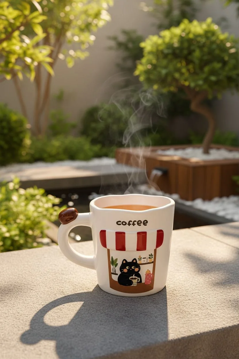 Acar Smokin Cat Kedi Desenli 500 ml Porselen Kupa – Büyük Boy Kahve ve Çay Kupası