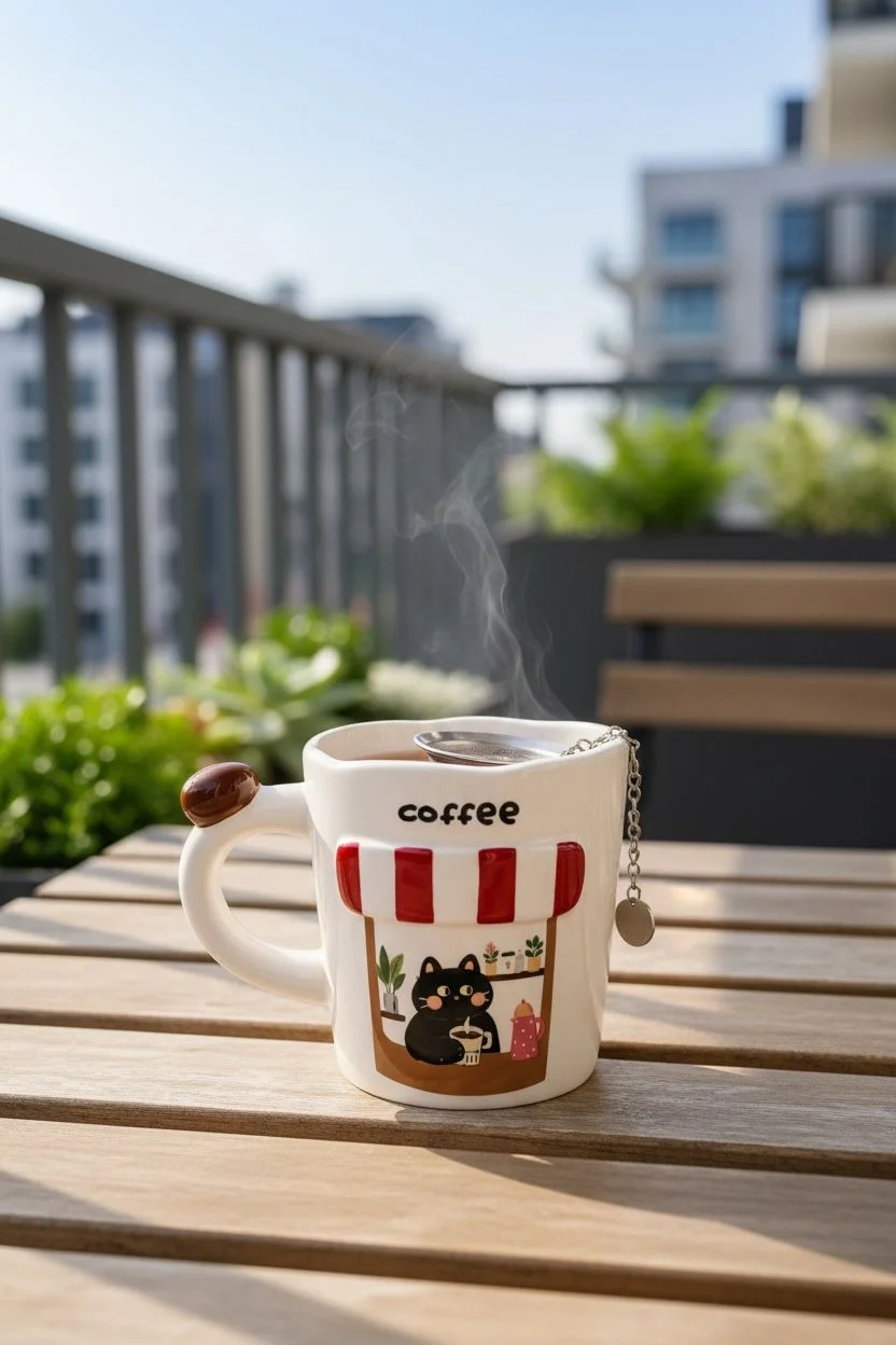 Acar Smokin Cat Kedi Desenli 500 ml Porselen Kupa – Büyük Boy Kahve ve Çay Kupası