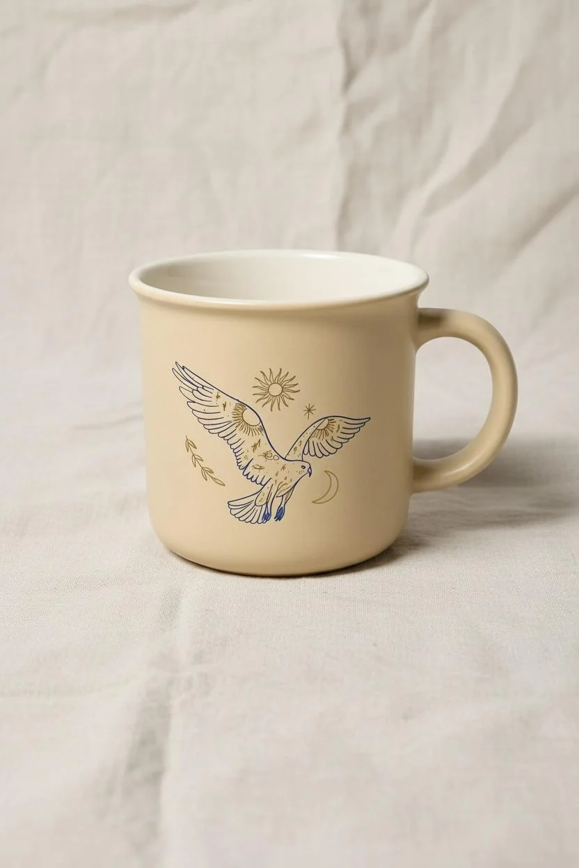 Emsan Desenli Renkli Porselen Kupa 380 ml | Modern Tasarımlı Kahve ve Çay Kupası