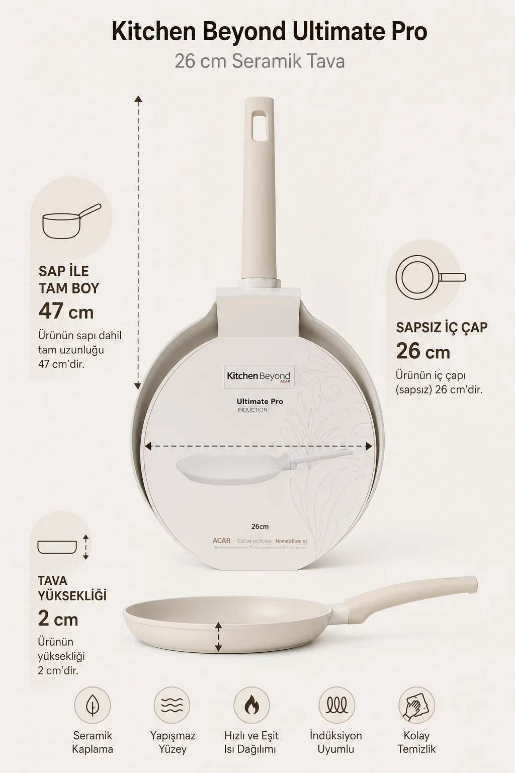 Acar Kitchen Beyond Ultimate Pro Yapışmaz Seramik Omlet ve Krep Tavası 26 cm