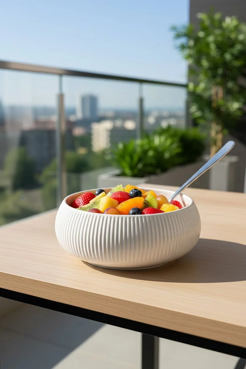 Acar Yuvarlak Çizgi Detaylı Porselen Kase 15x7 cm – Salata, Kahvaltılık ve Sunumluk