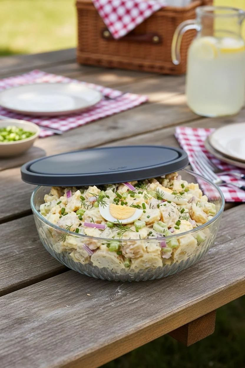 Lav Çizgi Detaylı 2600 cc Silikon Kapaklı Cam Salata Kasesi – Saklama ve Sunum Kabı