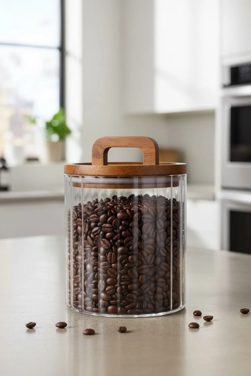 Arow Ecolid Çizgi Detaylı 700 ml Akasya Kapaklı Cam Kavanoz | Erzak ve Saklama Kabı