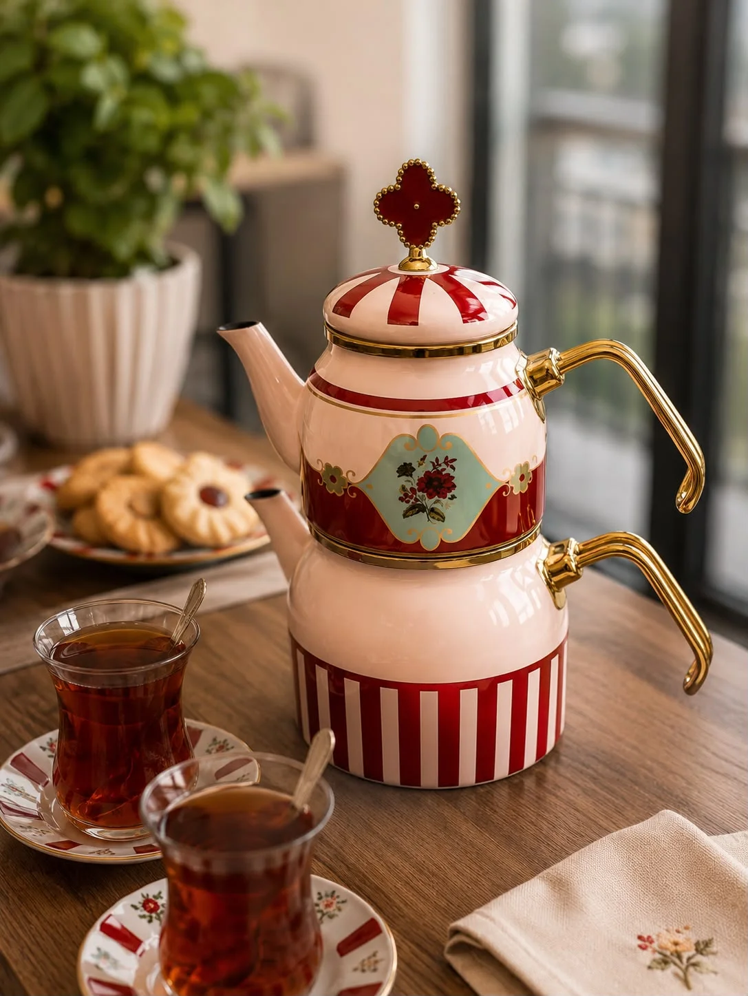 Acar Chloe Mini Emaye Çaydanlık | Dekoratif Çiçek Desenli