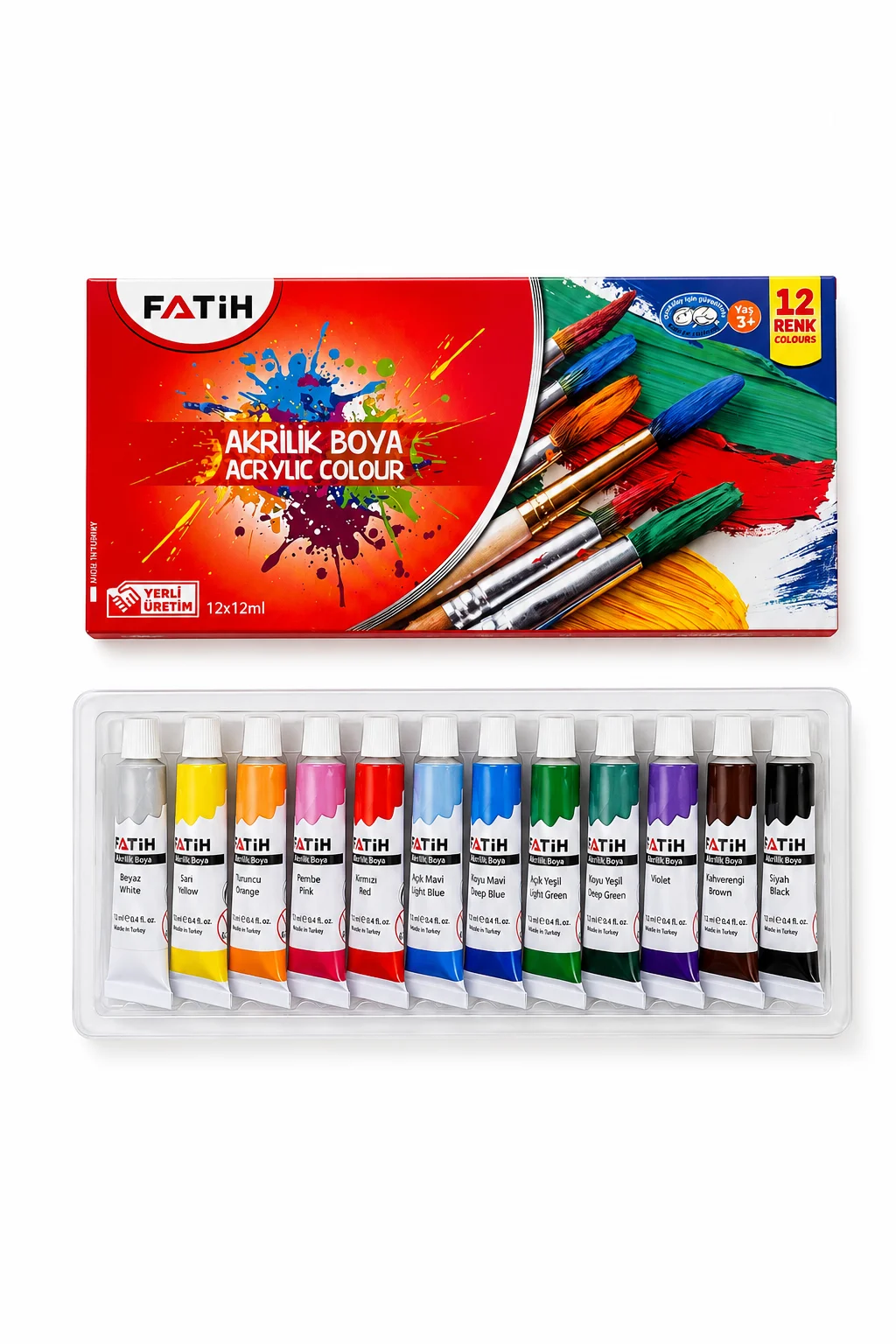 Fatih 12 Renk Akrilik Boya Seti 12x12 ml |  Profesyonel Boya - Hobi Boyası