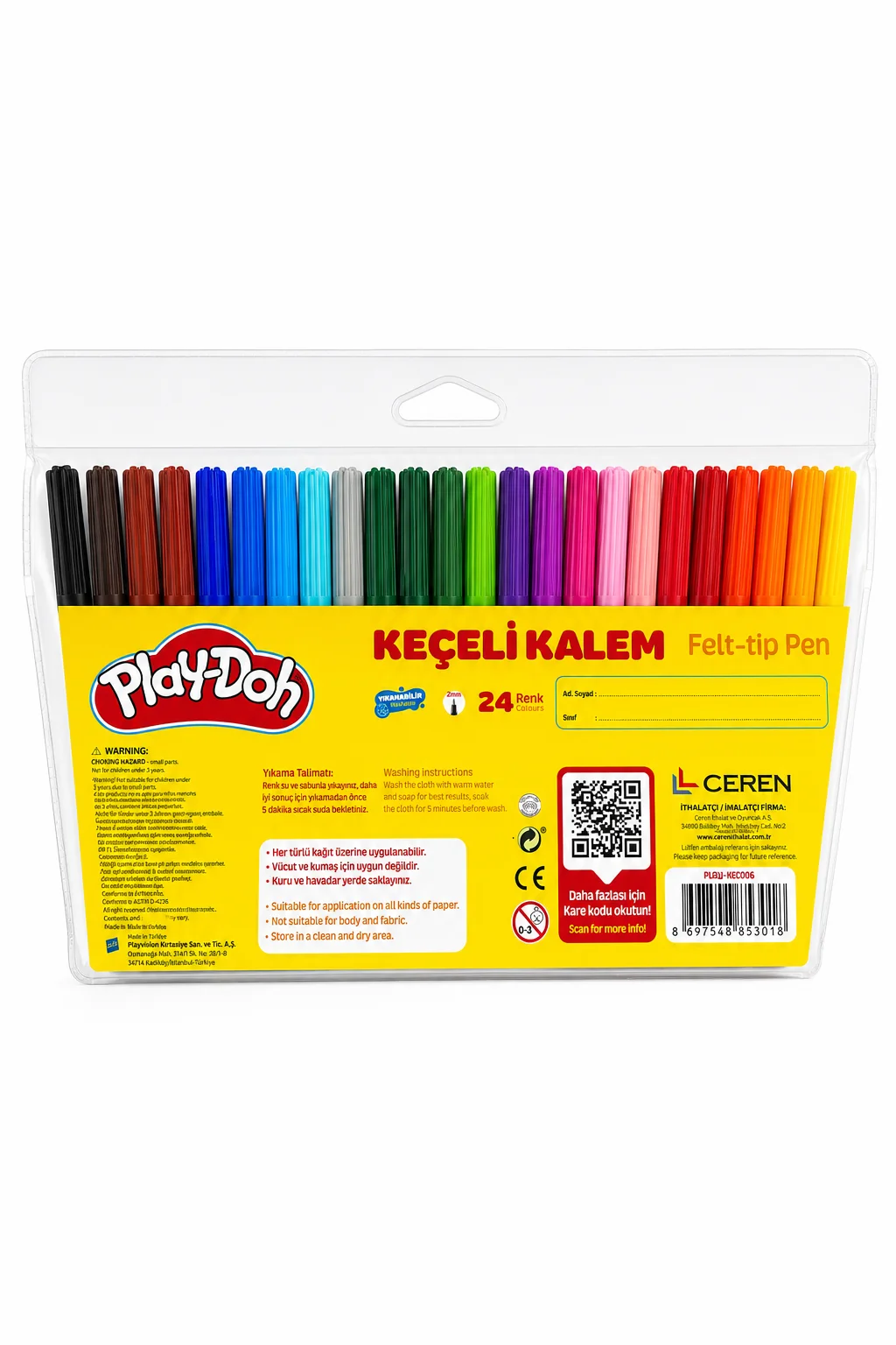 Play-Doh 24 Renk Yıkanabilir Keçeli Kalem 2 mm Uç | Canlı Renkli Boyama Seti