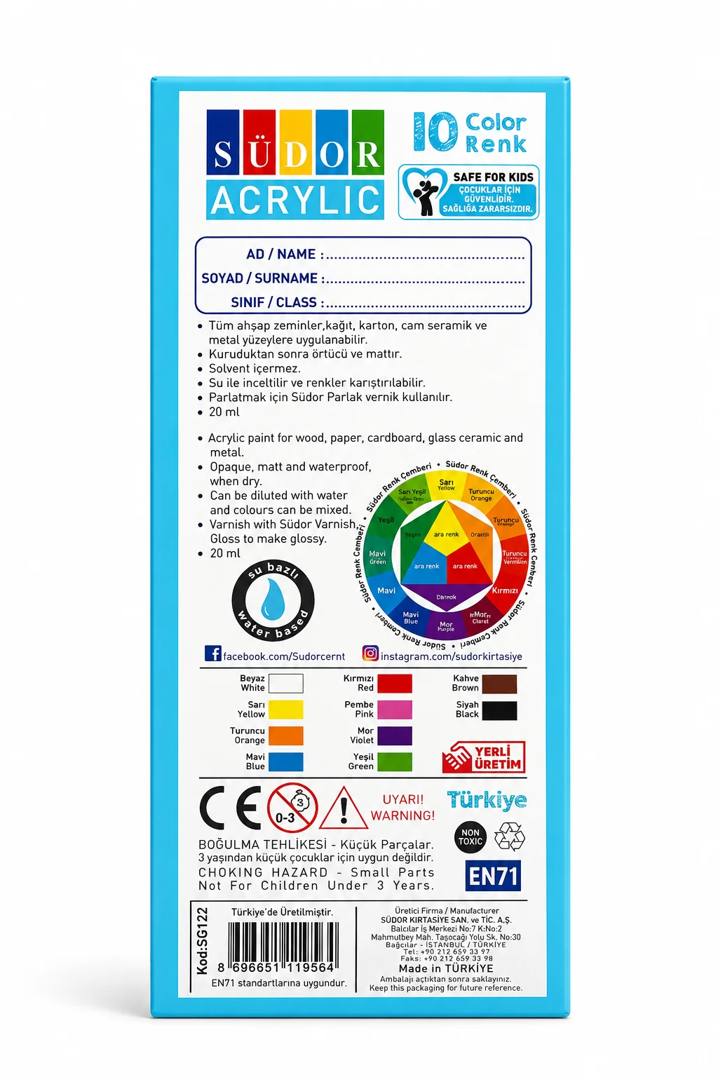 Südor Akrilik Boya Seti | Tuval Ahşap Seramik ve Hobi Boyası