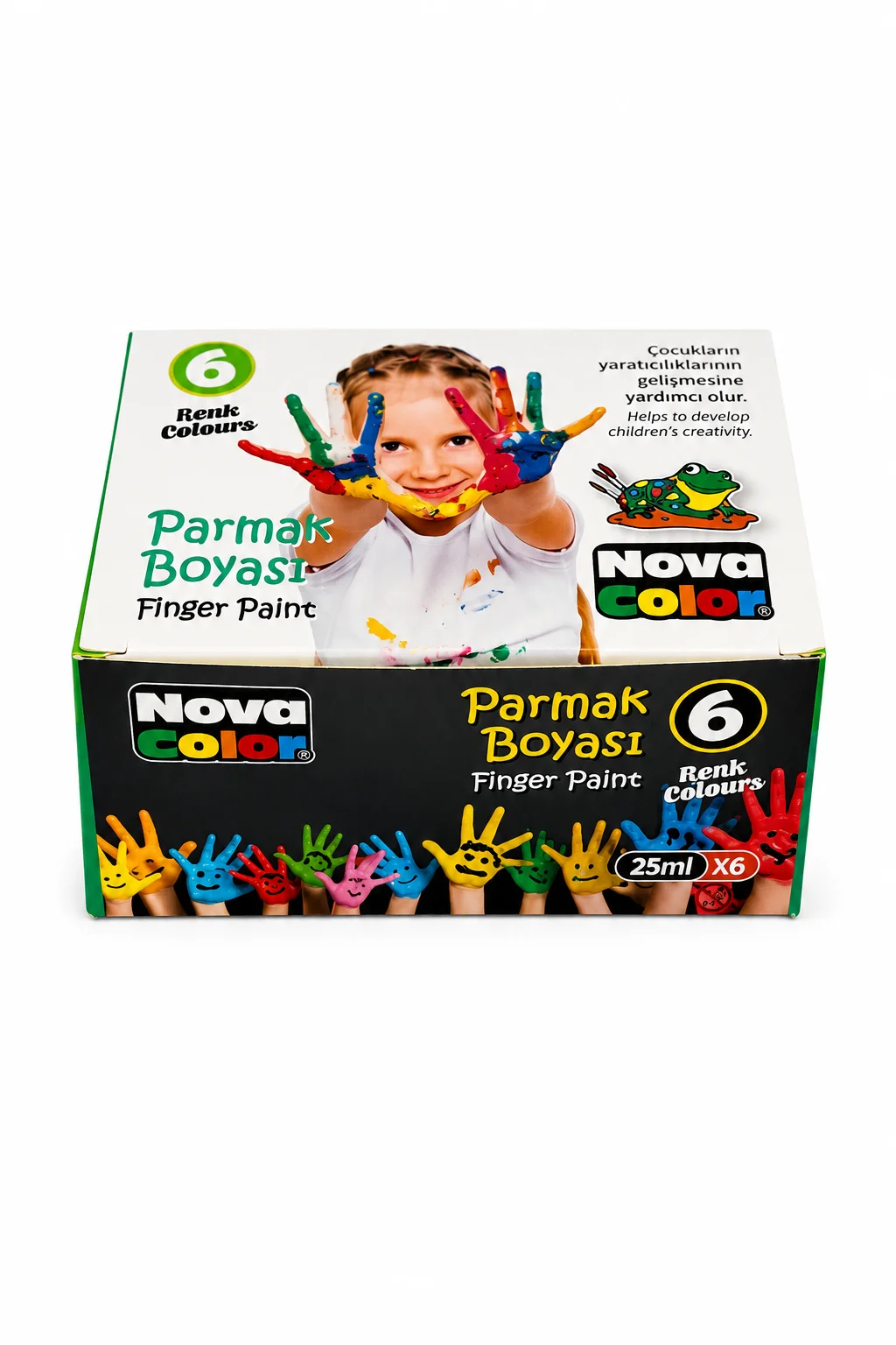 Nova Color 6'lı Parmak Boya 6x25 ml | Su Bazlı Kolay Silinebilir Parmak Boyası Seti