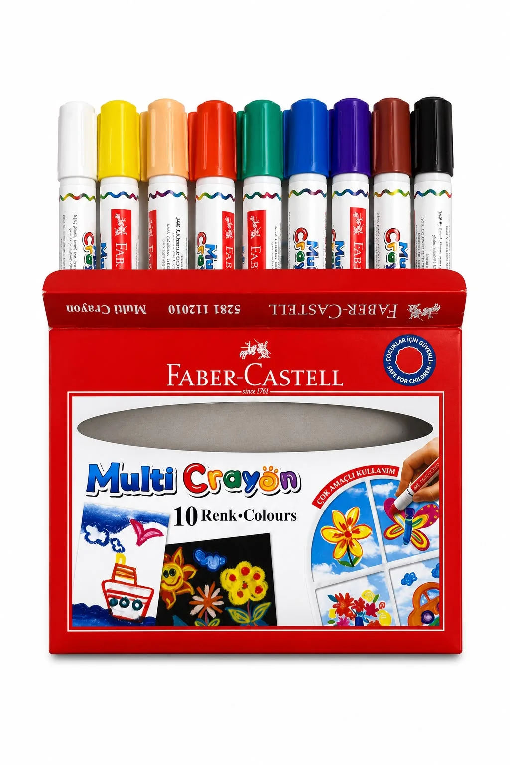 Faber-Castell Multi Crayon 10 Renk Jel Mum Boya | Yumuşak Sürüşlü Boyama Seti