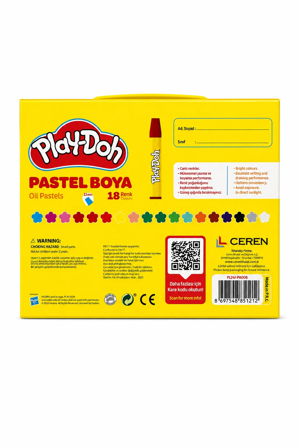 Play-Doh 18'li Çantalı Pastel Boya Seti | Taşıma Çantalı Renkli Boya Seti