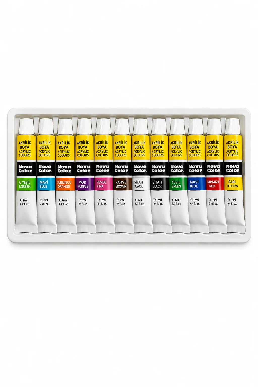 Nova Color 12 Renk Akrilik Boya Seti | Canlı Renkler Hobi ve Sanat Boyası