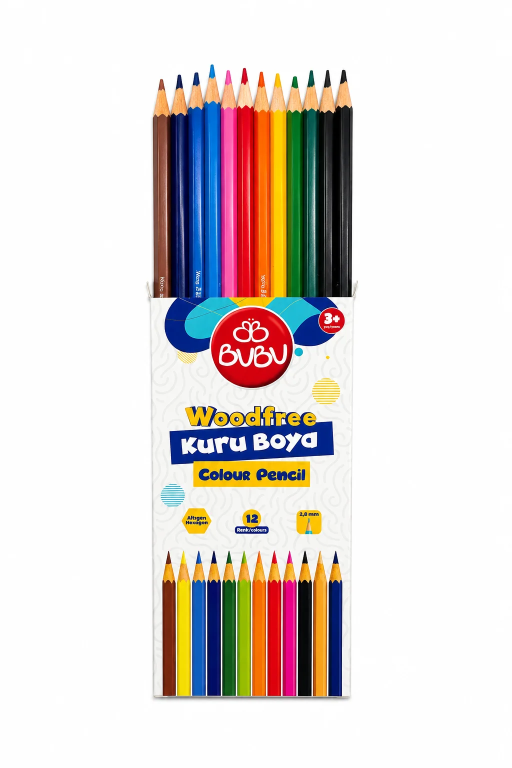 Bubu 12 Renk Woodfree Kuru Boya Kalemi 2,8 mm Uç | Ağaçsız Kuruboya Seti