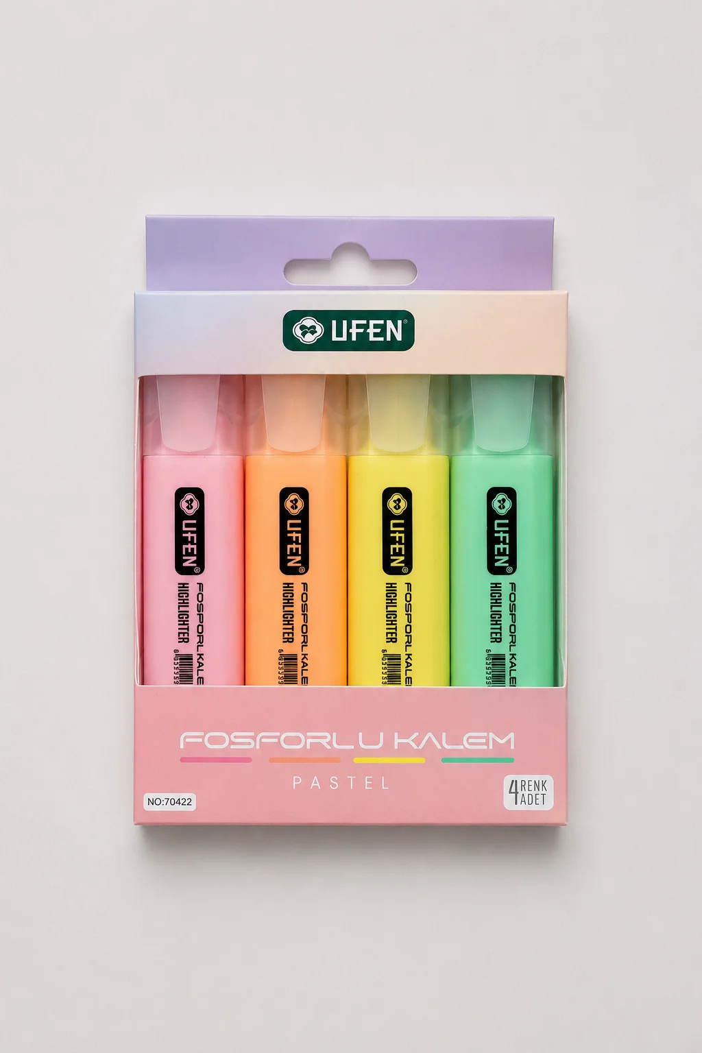 Ufen Pastel Renkli 4 Renk Fosforlu Kalem Seti | Soft Tonlu İşaretleme Kalemleri