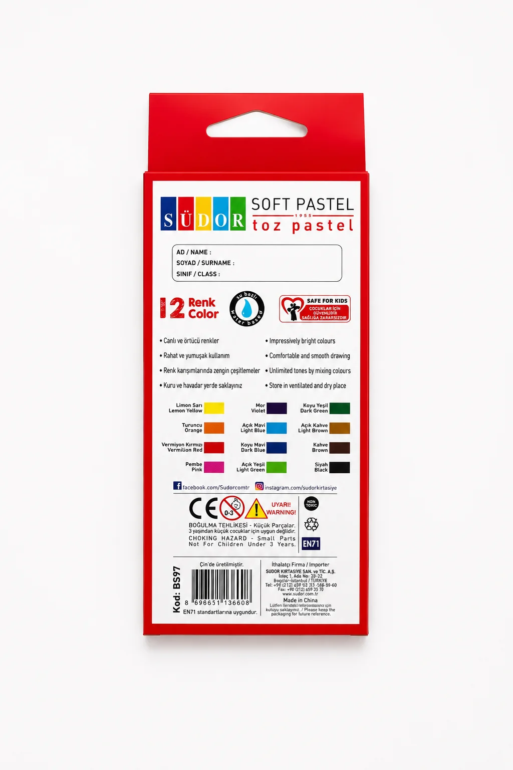 Südor 12 Renk Toz Pastel Boya Seti | Resim ve Sanat Çalışmaları İçin
