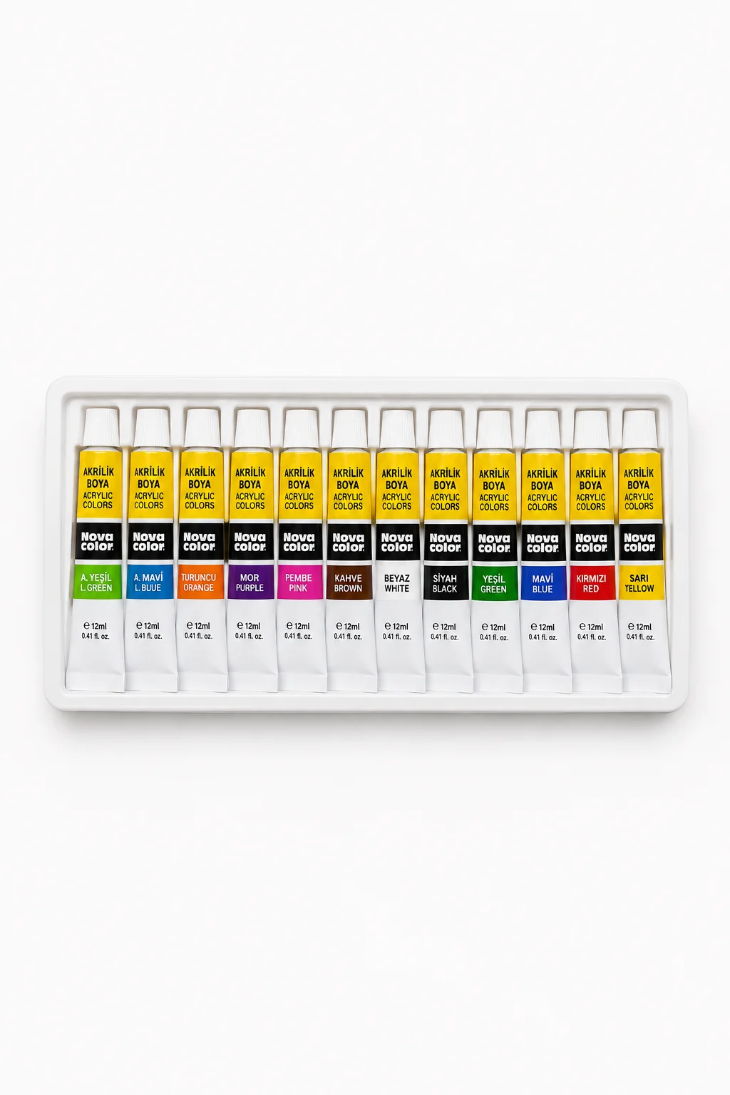 Nova Color 12 Renk Akrilik Boya Seti | Tuval, Ahşap ve Hobi Boyası