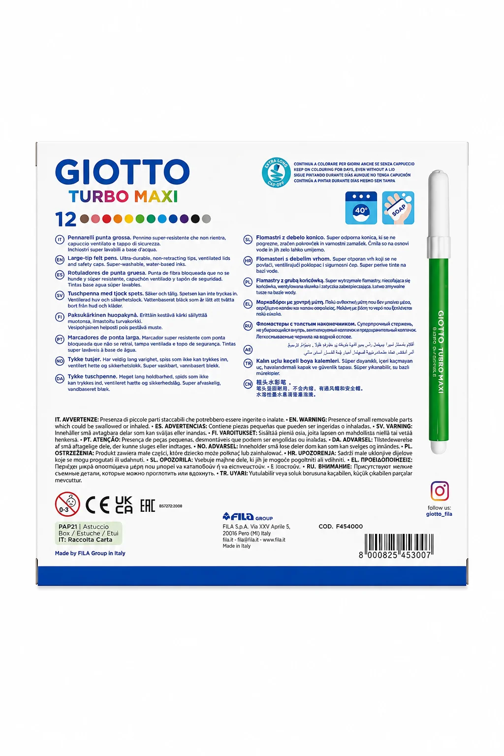 Giotto 12'li Yıkanabilir Keçeli Kalem Seti | Renkli Boyama ve Çizim Kalemleri