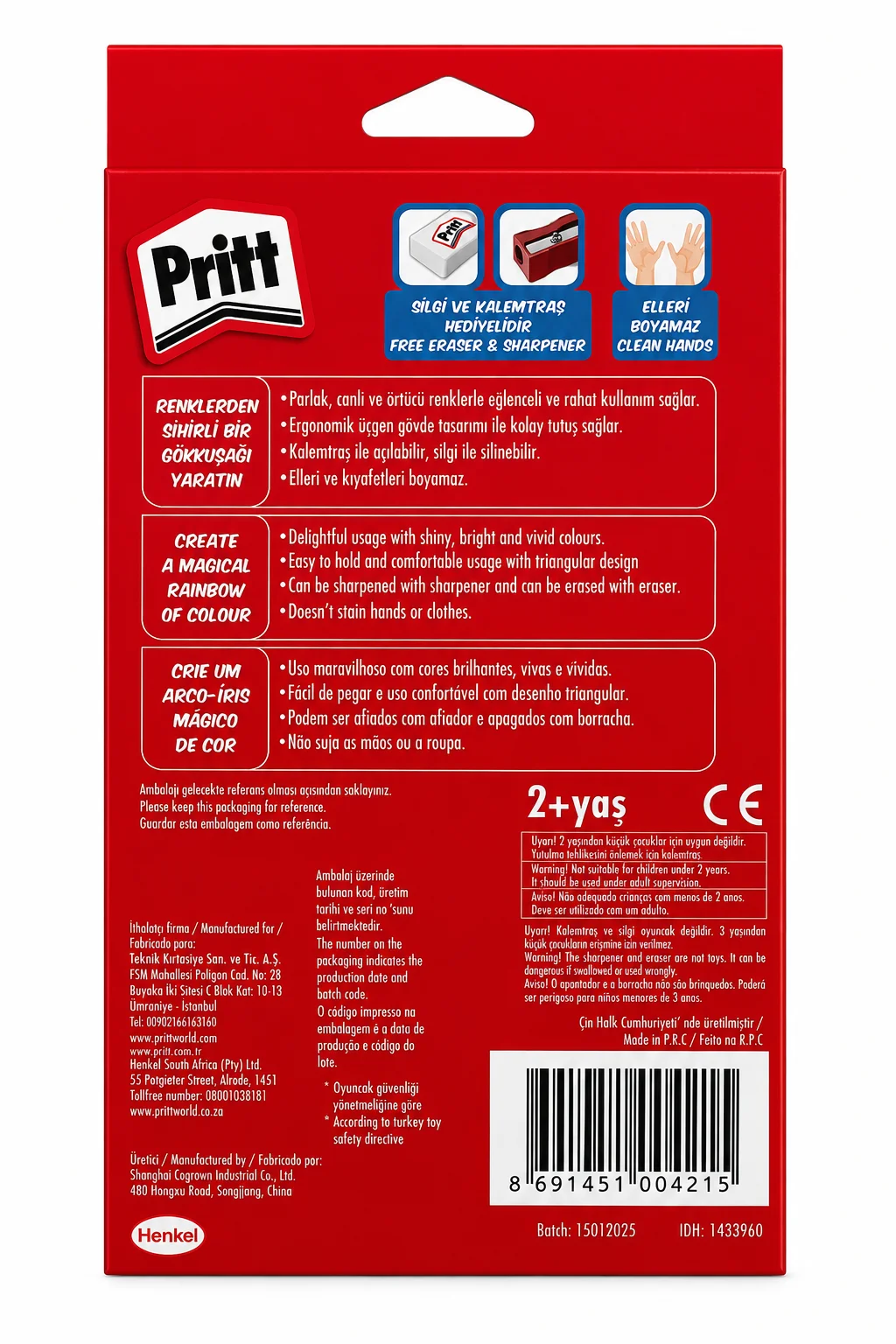 Pritt 12 Renk Mum Boya Kalemtıraş ve Silgi Hediyeli Wax Crayons Seti