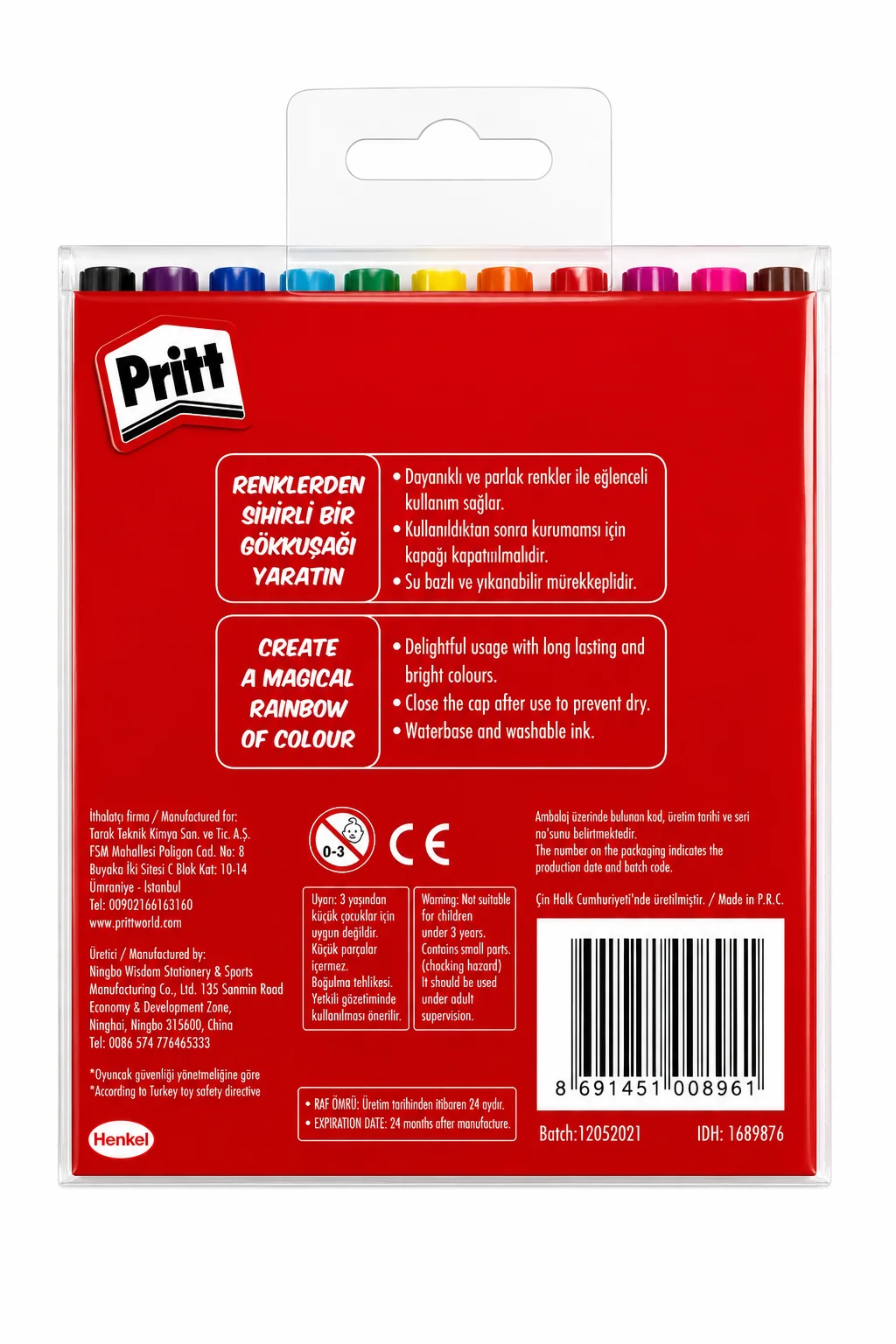 Pritt 12 Renk Keçeli Kalem Seti | Renkli Boyama ve Çizim Kalemleri