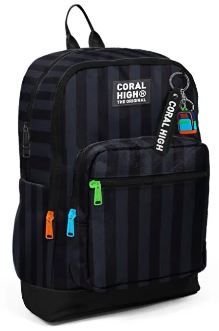 Coral High 33218 Erkek Çocuk İlkokul Sırt Çantası | Siyah Gri Çizgi Desenli 4 Bölmeli