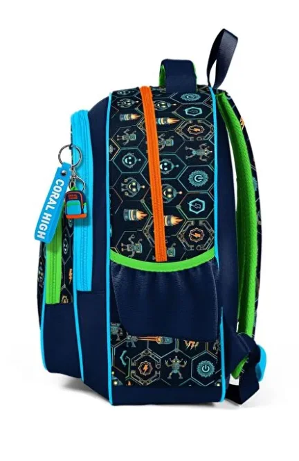 Coral High Kids 33246 Okul Sırt Çantası | Lacivert Robot Desenli 3 Bölmeli