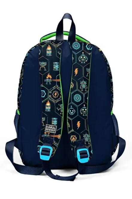 Coral High Kids 33246 Okul Sırt Çantası | Lacivert Robot Desenli 3 Bölmeli