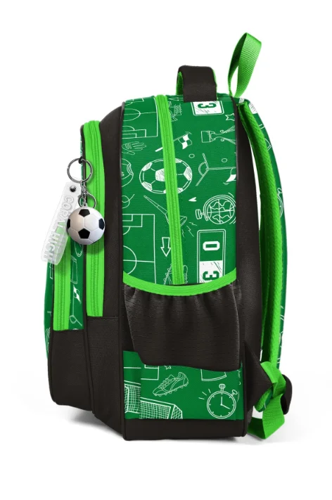 Coral High Kids 33247 Okul Sırt Çantası | Yeşil Futbol Desenli 3 Bölmeli