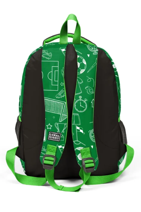 Coral High Kids 33247 Okul Sırt Çantası | Yeşil Futbol Desenli 3 Bölmeli