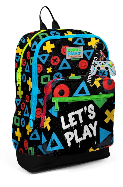 Coral High Kids 33214 Okul Sırt Çantası | Siyah Lets Play Desenli