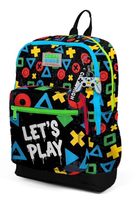 Coral High Kids 33214 Okul Sırt Çantası | Siyah Lets Play Desenli