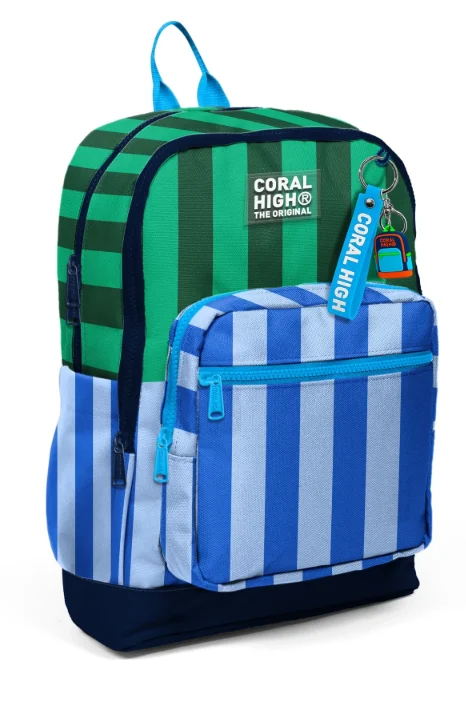 Coral High Kids 33211 Okul Sırt Çantası | Mavi Yeşil Çizgi Desenli