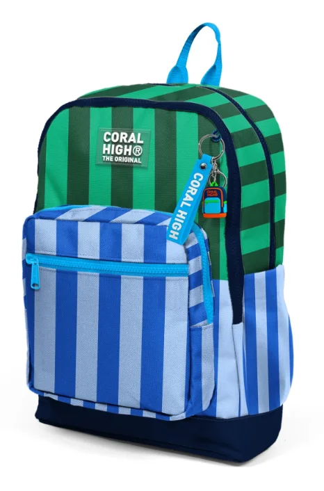 Coral High Kids 33211 Okul Sırt Çantası | Mavi Yeşil Çizgi Desenli