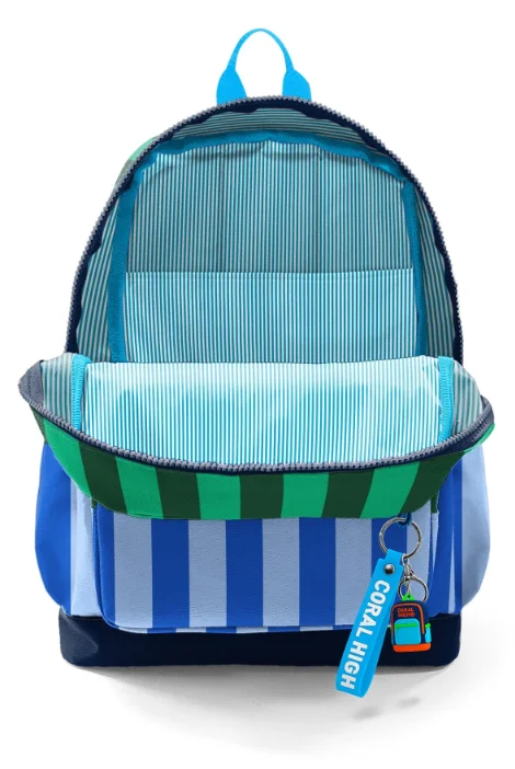 Coral High Kids 33211 Okul Sırt Çantası | Mavi Yeşil Çizgi Desenli