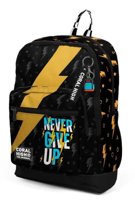 Coral High Kids 33220 Okul Sırt Çantası | Siyah Never Give Up Desenli