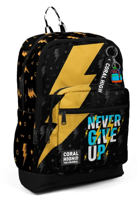 Coral High Kids 33220 Okul Sırt Çantası | Siyah Never Give Up Desenli